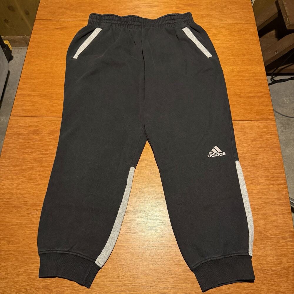 Adidas 3-Stripe Logo Joggers Men’s XL Black Gray Fleece Sweatpants Tapered Leg
